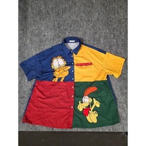 Mens Shirt 2XL Garfield Odie Colorblock Button Up Short Sleeve Nickelodeon
